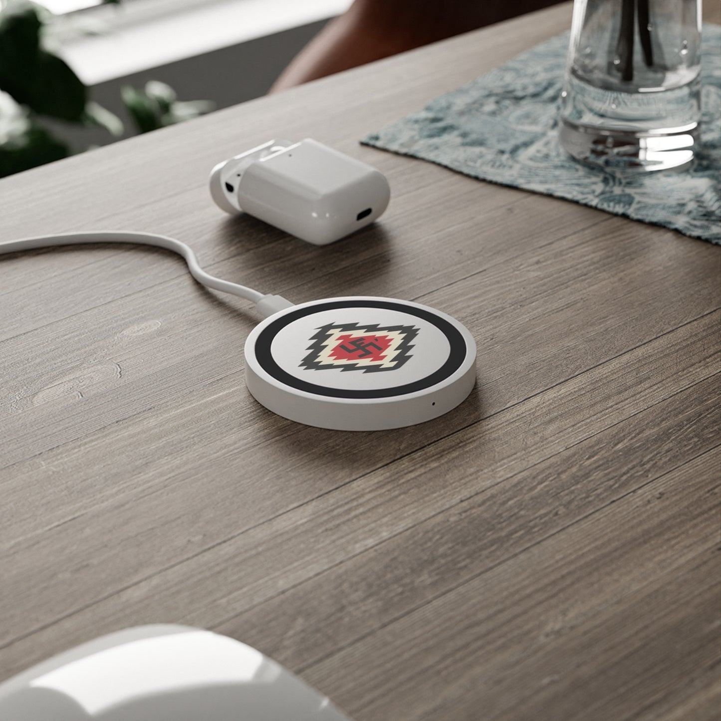 Ye-I Whirling Log Quake Wireless Charging Pad - Unique Tribal Design, Eco-Friendly Tech Accessory, Perfect for Gifts, Home Office, and Holidays