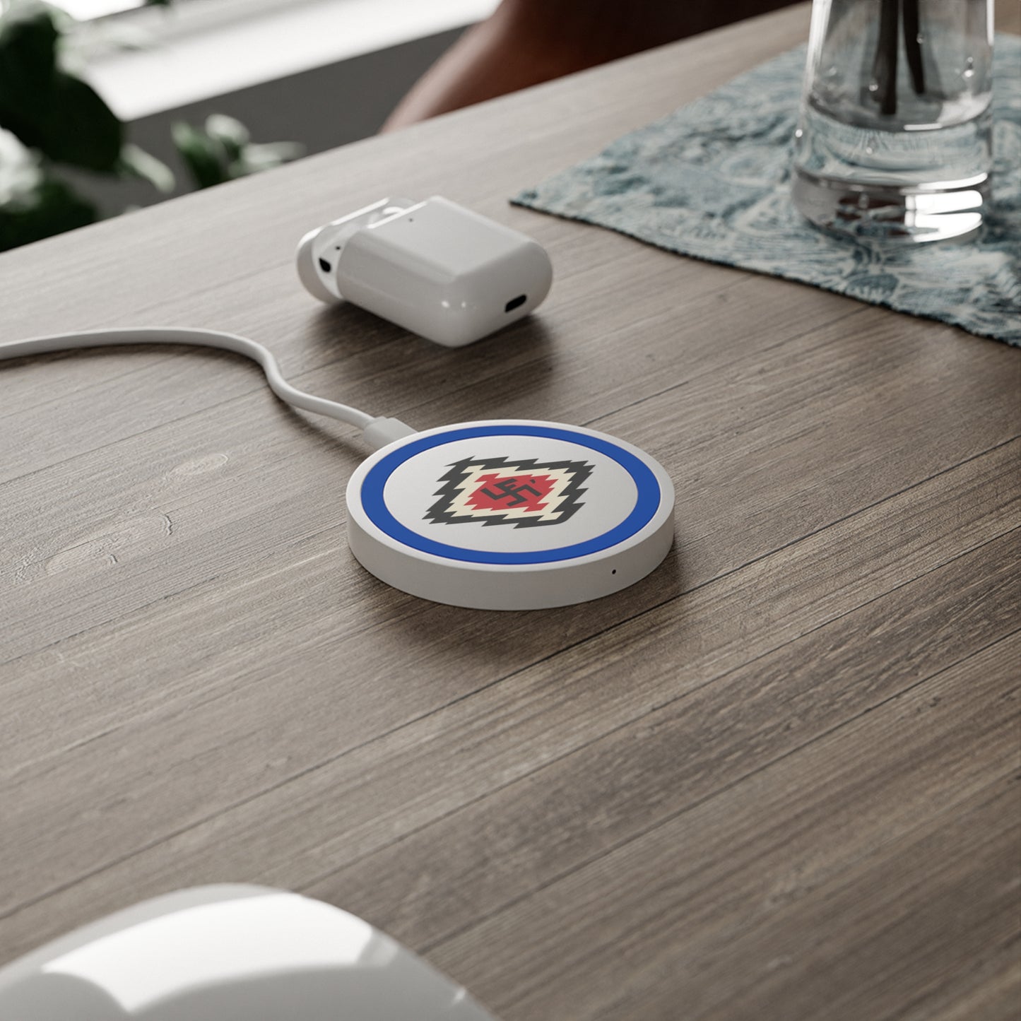 Ye-I Whirling Log Quake Wireless Charging Pad - Unique Tribal Design, Eco-Friendly Tech Accessory, Perfect for Gifts, Home Office, and Holidays