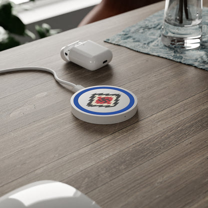 Ye-I Whirling Log Quake Wireless Charging Pad - Unique Tribal Design, Eco-Friendly Tech Accessory, Perfect for Gifts, Home Office, and Holidays