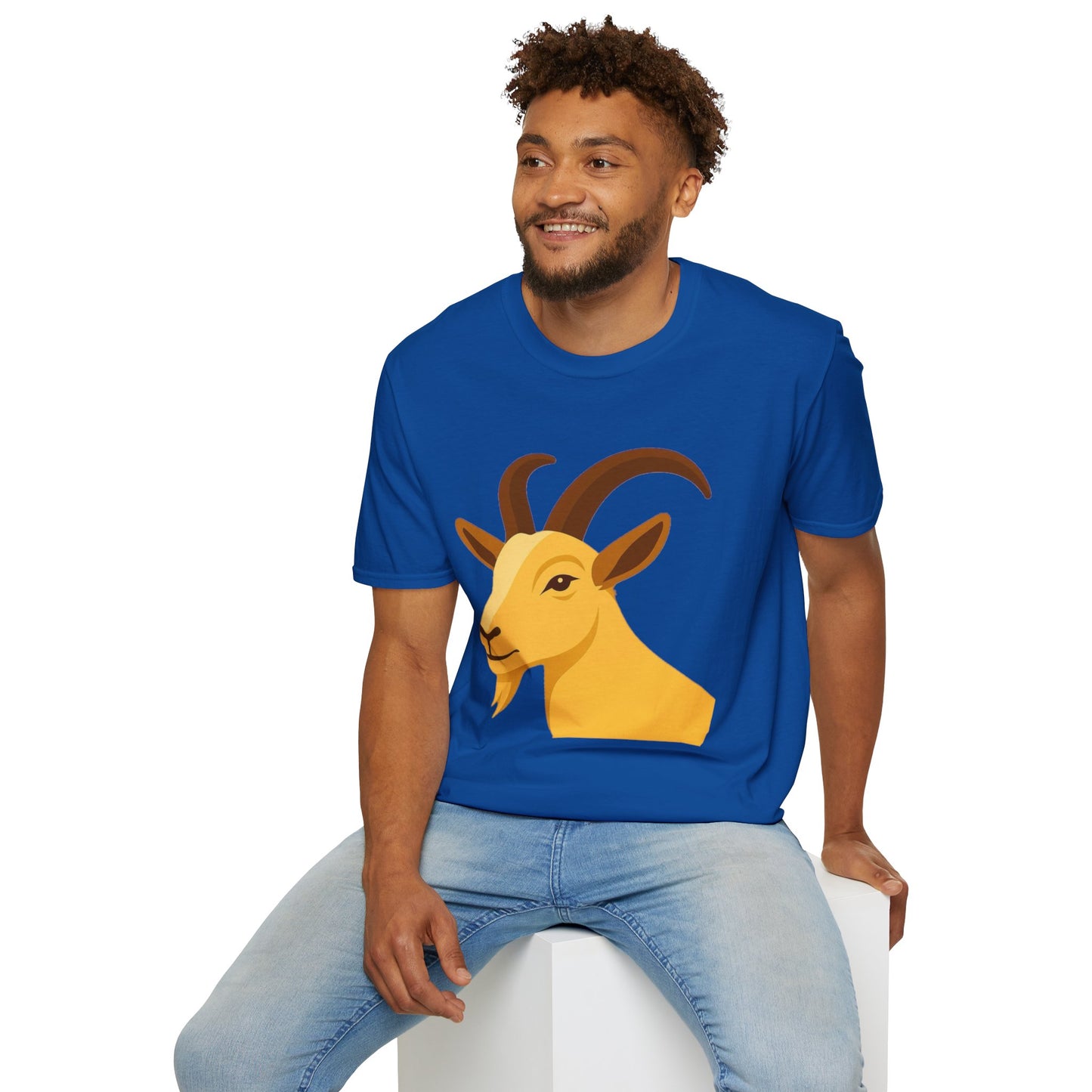 Golden Goat Unisex Softstyle T-Shirt | Cute Goat Tee for Animal Lovers, Birthday Gift, Casual Wear, Farmhouse Decor, Nature Fans