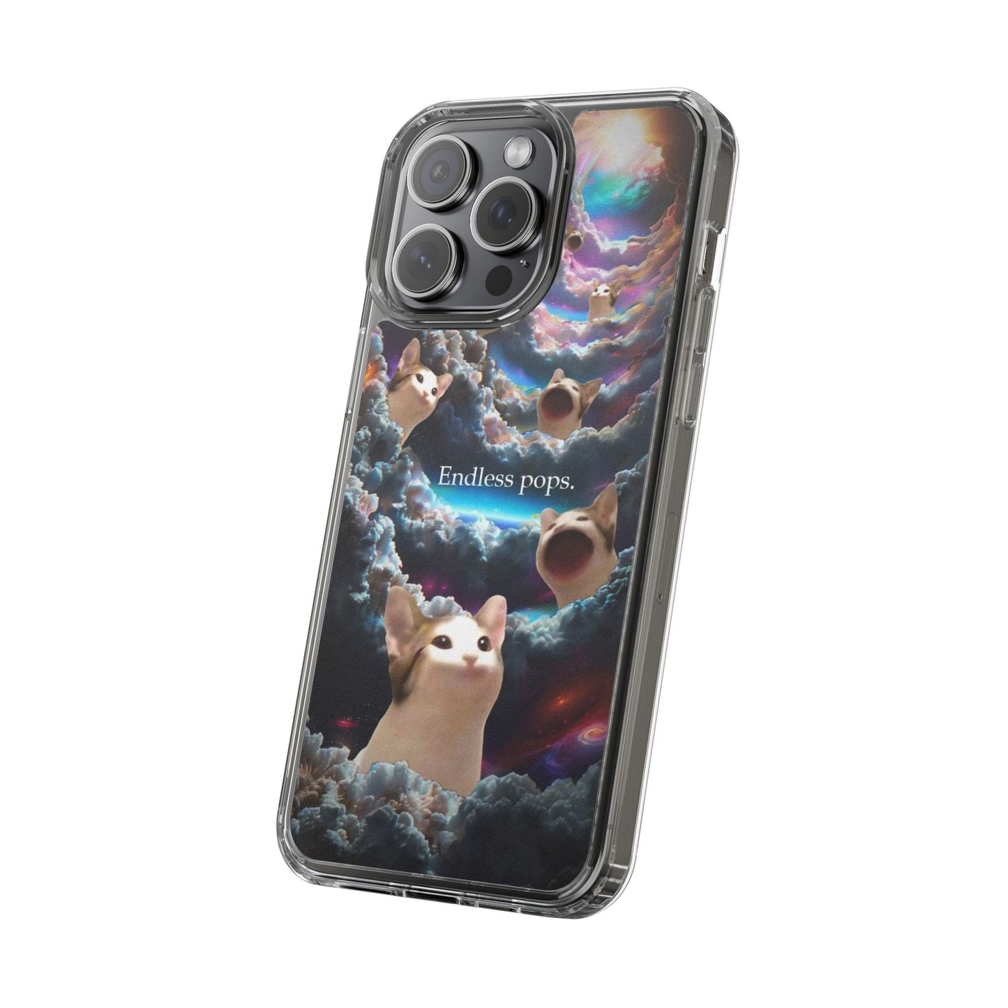 POPCAT Galaxy Cat Clear Phone Case, Cute Animal Phone Cover, Customizable Phone Accessory, Gift for Cat Lovers, Funny Phone Case