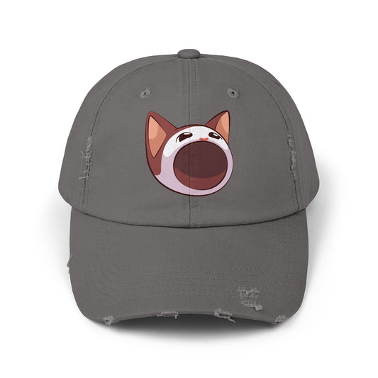 POPCAT Unisex Distressed Cap with Playful Cat Design, Funny Hat for Cat Lovers, Casual Accessory for Summer, Birthday Gift, Pet Enthusiast Cap