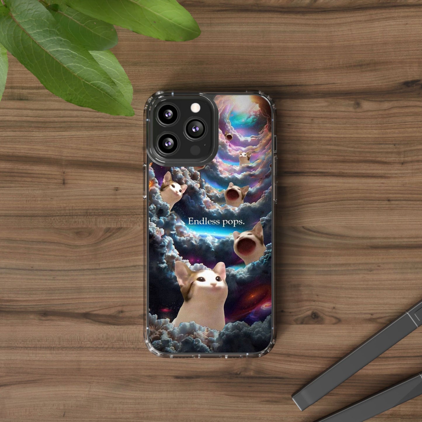 POPCAT Galaxy Cat Clear Phone Case, Cute Animal Phone Cover, Customizable Phone Accessory, Gift for Cat Lovers, Funny Phone Case