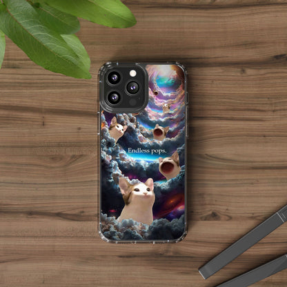 POPCAT Galaxy Cat Clear Phone Case, Cute Animal Phone Cover, Customizable Phone Accessory, Gift for Cat Lovers, Funny Phone Case