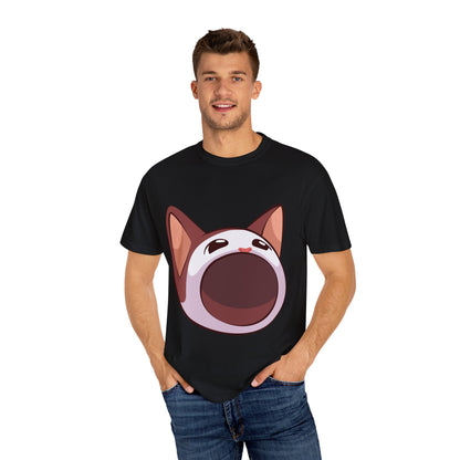 POPCAT Whimsical Cat Face T-Shirt, Unisex Garment-Dyed Tee for Cat Lovers, Cute Casual Wear, Gift for Pet Owners, Perfect for Everyday Style