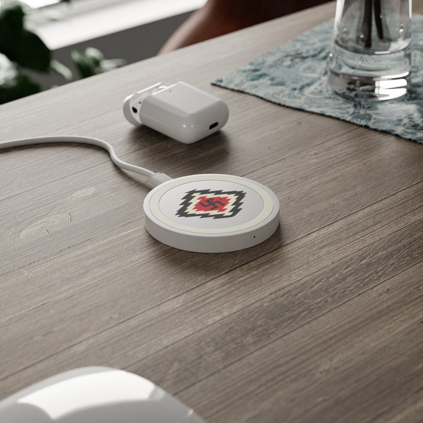 Ye-I Whirling Log Quake Wireless Charging Pad - Unique Tribal Design, Eco-Friendly Tech Accessory, Perfect for Gifts, Home Office, and Holidays