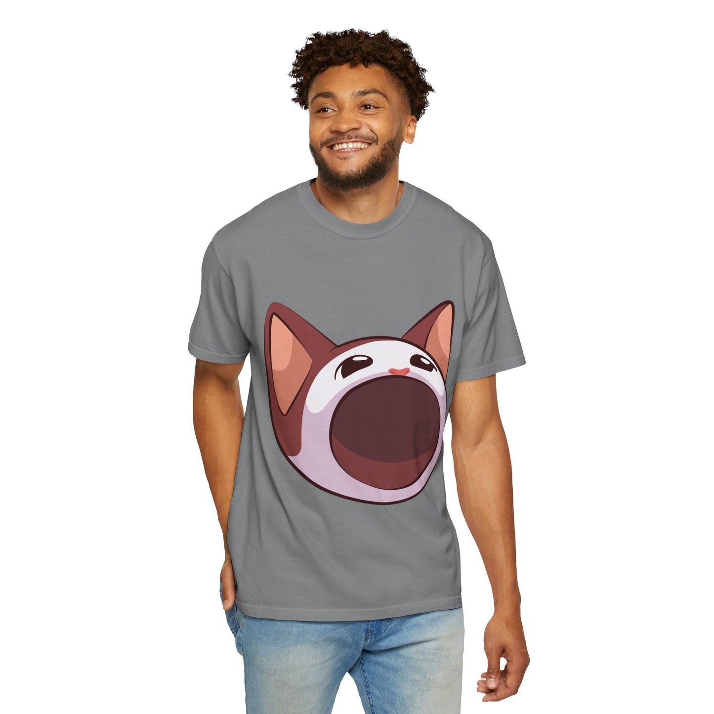 POPCAT Whimsical Cat Face T-Shirt, Unisex Garment-Dyed Tee for Cat Lovers, Cute Casual Wear, Gift for Pet Owners, Perfect for Everyday Style
