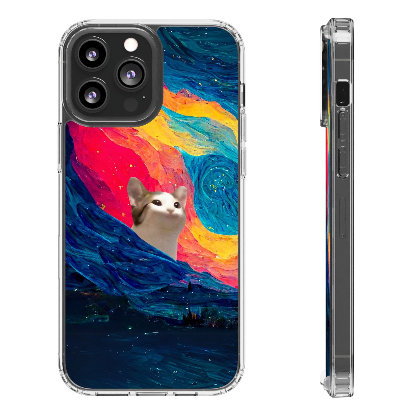 POPCAT Colorful Cat Phone Case, Artistic Clear Cases for Cat Lovers, Unique Gift, Customizable Phone Cover, Fun Pet Accessory, Vibrant Design