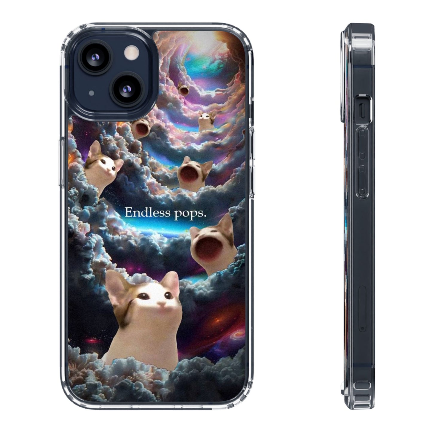 POPCAT Galaxy Cat Clear Phone Case, Cute Animal Phone Cover, Customizable Phone Accessory, Gift for Cat Lovers, Funny Phone Case