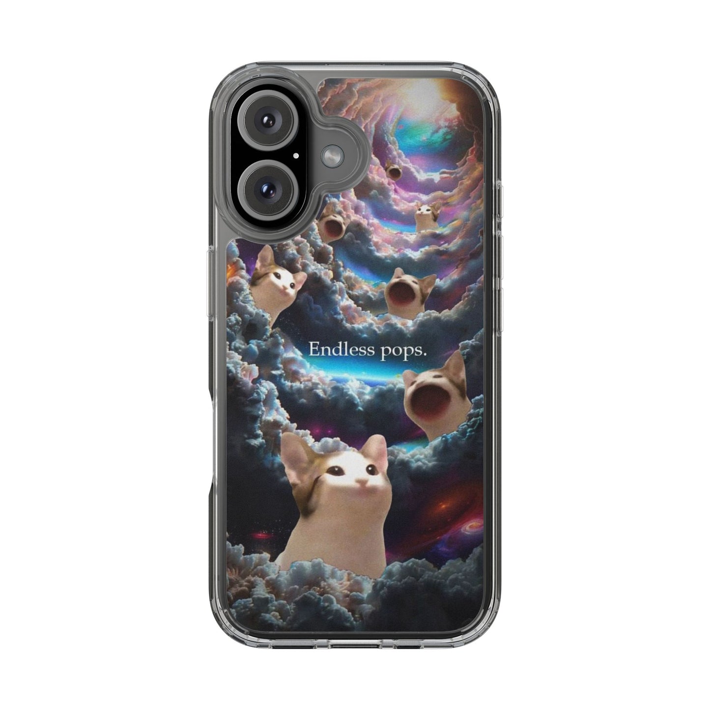 POPCAT Galaxy Cat Clear Phone Case, Cute Animal Phone Cover, Customizable Phone Accessory, Gift for Cat Lovers, Funny Phone Case