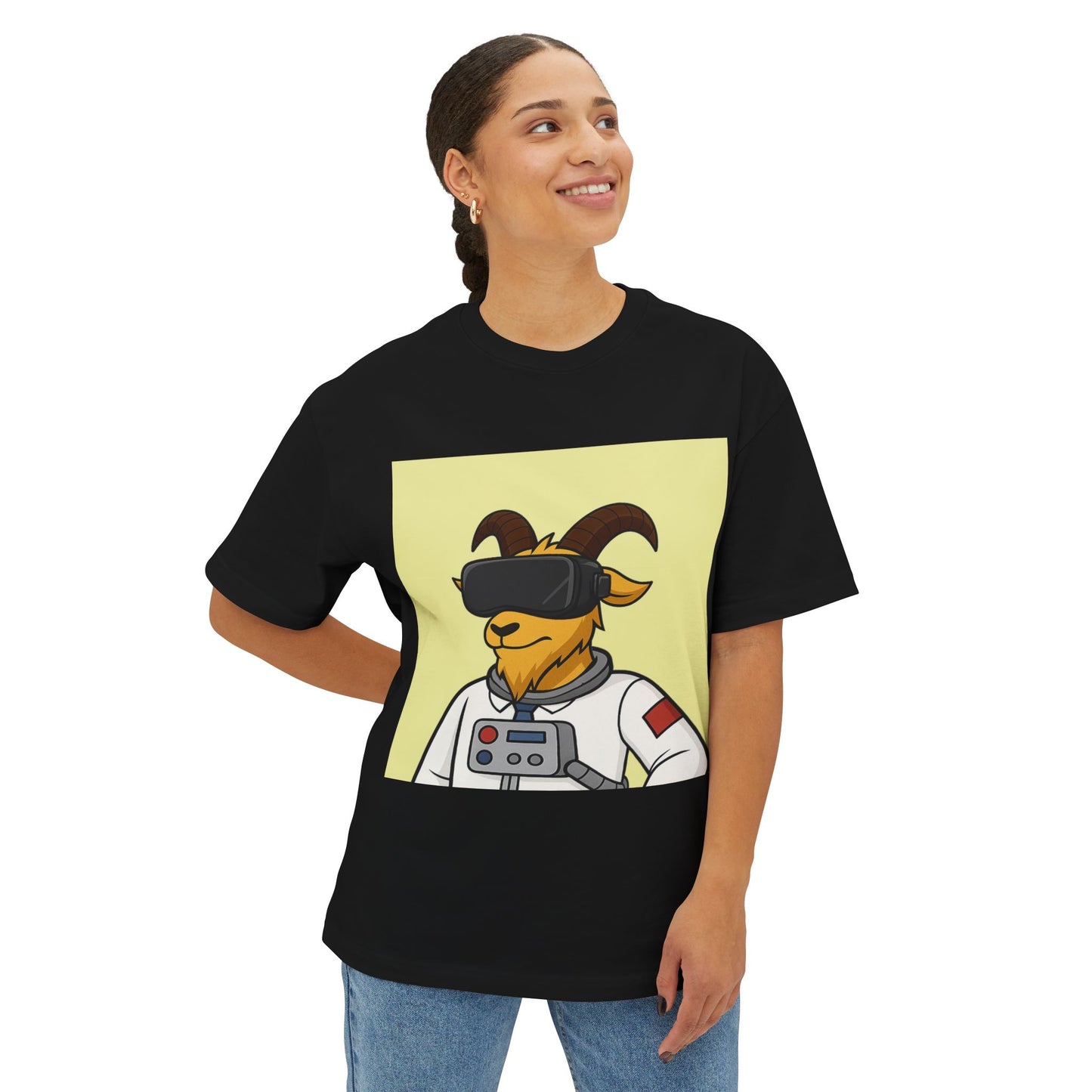 Astronaut Goat Unisex Oversized Tee, Fun Graphic Tee, Casual Wear, Summer Essentials, Gift for Gamers
