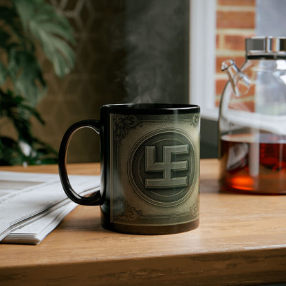 Swasticoin Unique Black Money Design Mug for Coffee Lovers, Funny Gift for Birthdays, Office Decor, Unique Collectible