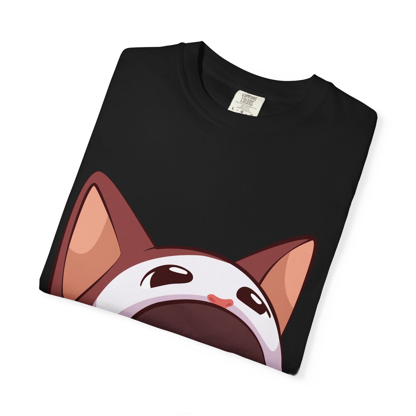 POPCAT Whimsical Cat Face T-Shirt, Unisex Garment-Dyed Tee for Cat Lovers, Cute Casual Wear, Gift for Pet Owners, Perfect for Everyday Style