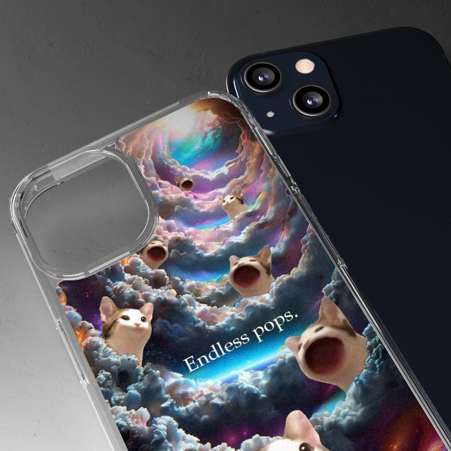 POPCAT Galaxy Cat Clear Phone Case, Cute Animal Phone Cover, Customizable Phone Accessory, Gift for Cat Lovers, Funny Phone Case